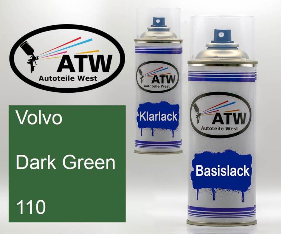 Volvo, Dark Green, 110: 400ml Sprühdose + 400ml Klarlack - Set, von ATW Autoteile West.